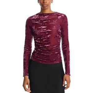 Wayf Womens Ruched Floral Top X-Small Merlot - NWT $65